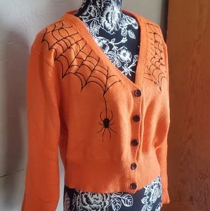 Vamp Spiderweb Crop Cardigan 3/4 Sleeves Halloween Goth